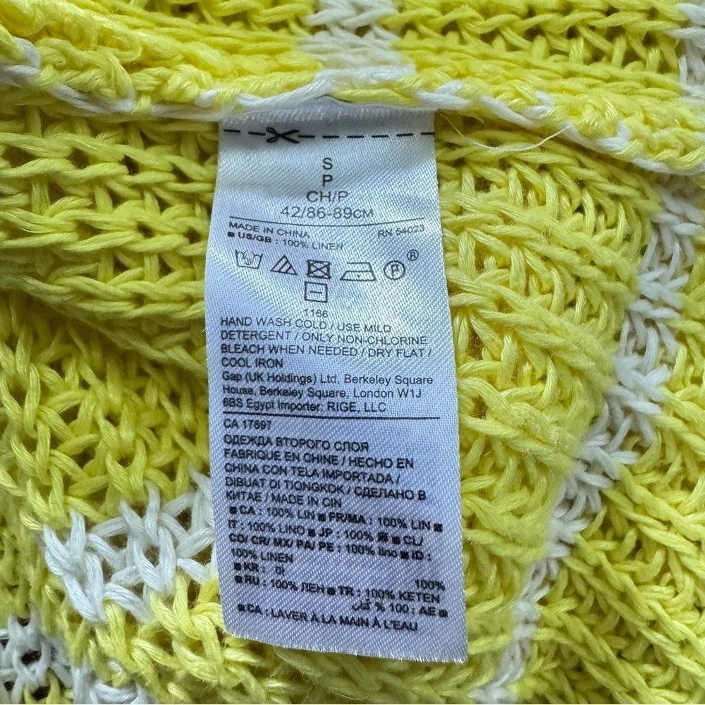 Banana Republic Yellow White Stripe Linen Sweater Women’s S V-Neck